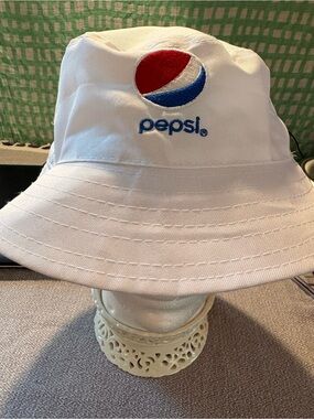 Pepsi White Bucket Hat with Red and Blue Logo